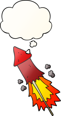 Düşünce baloncuğu olan havai fişek çizgi filmi bir insan tarafından çizildi.