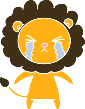 Bir insan tarafından çizilmiş düz renkli karikatür ağlayan aslan