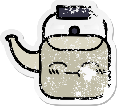 Bir insan tarafından çizilmiş tatlı bir çaydanlığın sıkıntılı çıkartması.