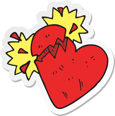 Bir insan tarafından çizilmiş kırık bir kalbin çıkartması.