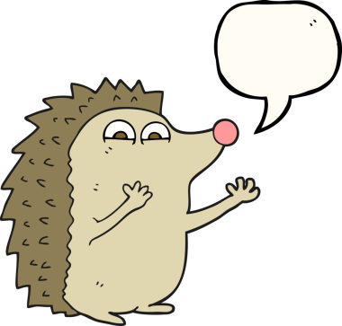 Serbest konuşma balonu karikatürü bir insan tarafından çizilmiş şirin kirpi.