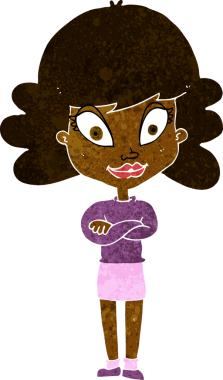 Bir insan tarafından çizilmiş kolları olan mutlu bir kadın çizgi filmi.