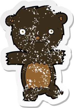 Bir insan tarafından çizilmiş siyah ayı yavrusunun gerilemiş çıkartması.