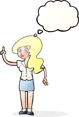 Bir insan tarafından çizilmiş düşünce baloncuğu olan güzel bir kadın.