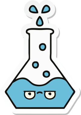 Bir insan tarafından çizilmiş sevimli bir karikatür bilim şişesinin etiketi.