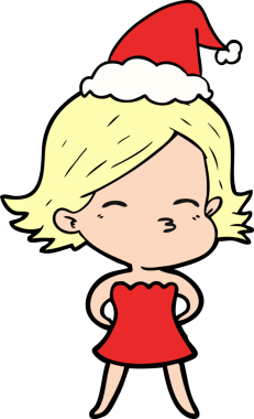 Bir insan tarafından çizilmiş Noel Baba şapkası giyen bir kadının el çizimi.