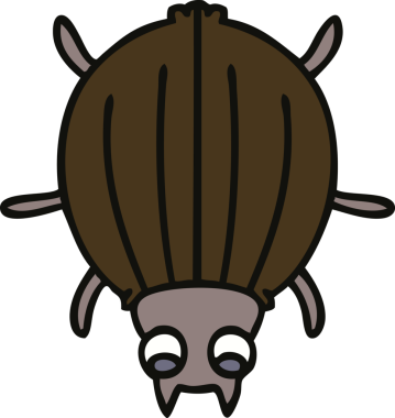 Bir insan tarafından çizilmiş garip çizgi film böceği.