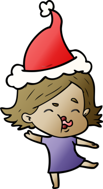 Bir insan tarafından çizilmiş Noel Baba şapkası takan bir kızın el çizimi karikatürü.