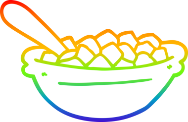 Gökkuşağı gradyan çizgi çizimi bir insan tarafından çizilmiş mısır gevreği kasesi