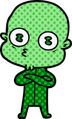 Bir insan tarafından çizilmiş garip kel uzay adamı çizgi filmi.