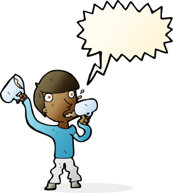 Bir insan tarafından çizilmiş düşünce baloncuğuyla bira içen çizgi film adamı.