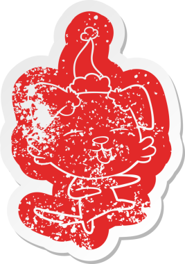 Bir insan tarafından çizilmiş Noel Baba şapkasıyla dans eden köpek çıkartması.