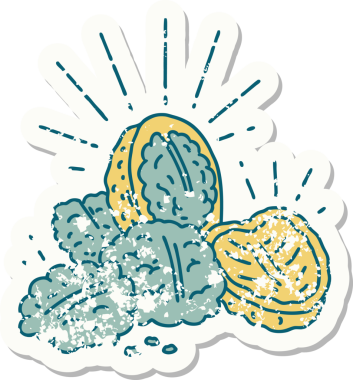 Bir insan tarafından çizilmiş eski dövme stili ceviz etiketi.