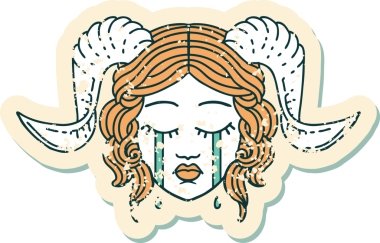 Bir insan tarafından çizilmiş ağlayan, bağlayan bir yüzün grunge çıkartması.