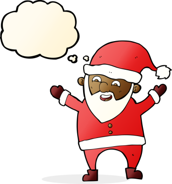 Bir insan tarafından çizilmiş düşünce baloncuklu Noel Baba çizgi filmi.