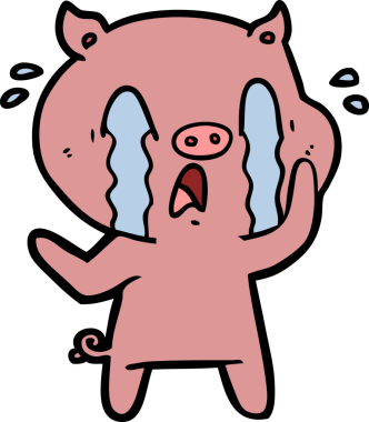 Bir insan tarafından çizilmiş ağlayan domuz çizgi filmi.