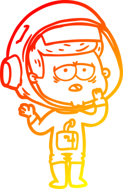 Bir insan tarafından çizilmiş, karikatür, yorgun astronot çizimi.