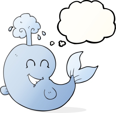 Serbest çizim düşünce baloncuğu bir insan tarafından çizilmiş su püskürten balina.