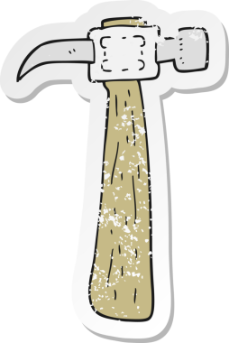 Bir insan tarafından çizilmiş bir karikatür çekiçinin gerilimli yapıştırması.