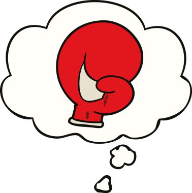 Bir insan tarafından çizilmiş düşünce balonlu boks eldiveni.