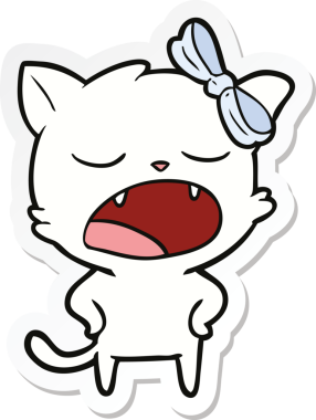 Bir insan tarafından çizilmiş esneyen bir kedinin çıkartması.