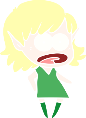 Düz renkli çizgi film bir insan tarafından çizilmiş elf kızı şok etti.