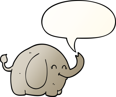 Bir insan tarafından çizilmiş, konuşma baloncuklu çizgi film fili.