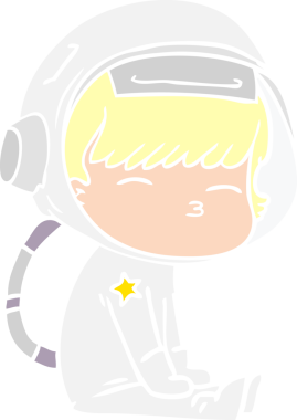 Düz renkli çizgi film meraklısı astronot bir insan tarafından çizilmiş.