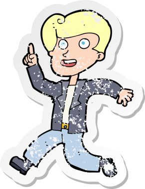 Bir insan tarafından çizilmiş harika bir fikri olan karikatürcü bir adamın gerilimli çıkartması.