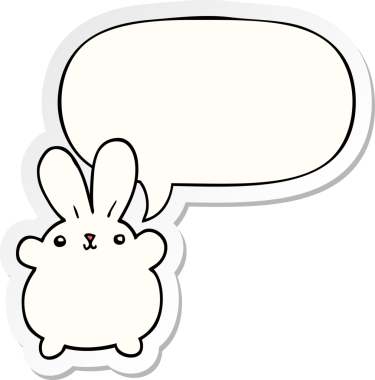 Bir insan tarafından çizilmiş baloncuk çıkartmalı şirin çizgi film tavşanı.