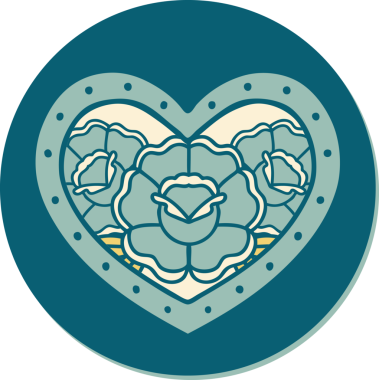 Geleneksel kalp stili dövme çıkartması ve bir insan tarafından çizilmiş çiçekler.