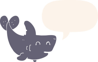 Bir insan tarafından çizilmiş, konuşma baloncuklu çizgi film köpekbalığı.