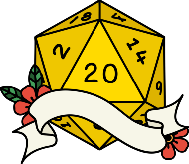 Retro Dövme Biçimi Doğal 20 D20 zar bir insan tarafından çizildi