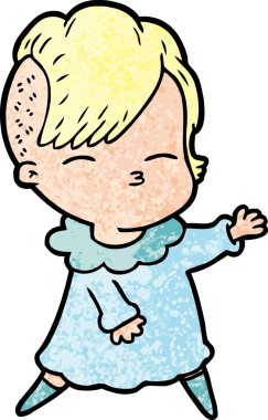 Bir insan tarafından çizilmiş şaşı çizgi film kızı.