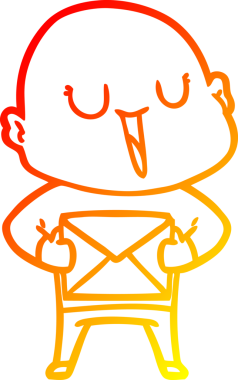 Bir insan tarafından çizilmiş paketli mutlu, kel bir adamın sıcak çizgi çizimi.