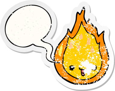 Konuşma baloncuklu çizgi film alevi bir insan tarafından çizilmiş sıkıntılı eski bir çıkartma