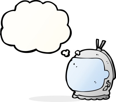 Bir insan tarafından çizilmiş düşünce baloncuklu astronot kaskı.