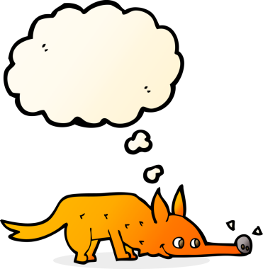 Bir insan tarafından çizilmiş düşünce baloncuğuyla tilki koklama zemini.