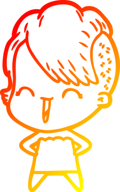 Bir insan tarafından çizilmiş mutlu çizgi film hipster kızı çizimi.