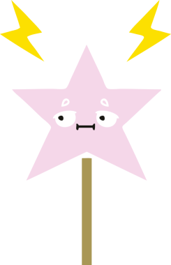 Bir insan tarafından çizilmiş sihirli değneğin düz renkli retro karikatürü