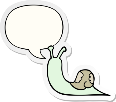 Bir insan tarafından çizilmiş konuşma balonu çıkartmalı çizgi film salyangozu.