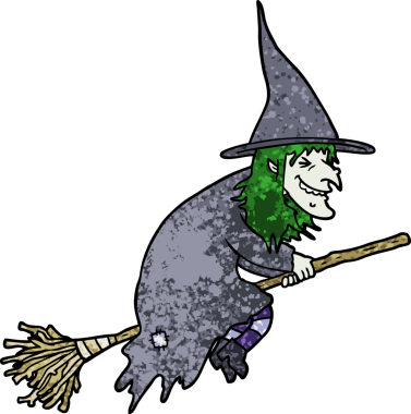 Bir insan tarafından çizilmiş süpürge üzerindeki çizgi film cadısı