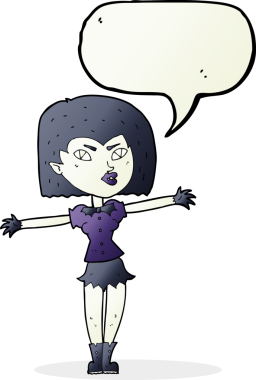 Bir insan tarafından çizilmiş konuşma balonu olan vampir kız.