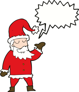 Bir insan tarafından çizilmiş konuşma balonlu Noel Baba çizgi filmi.