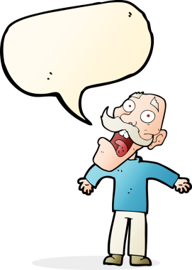 Karikatür, bir insan tarafından çizilmiş konuşma balonlu yaşlı adamı dehşete düşürdü.