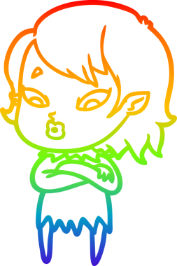 Gökkuşağı gradyan çizgisi. Bir insan tarafından çizilmiş şirin bir vampir kız çizgi filmi.