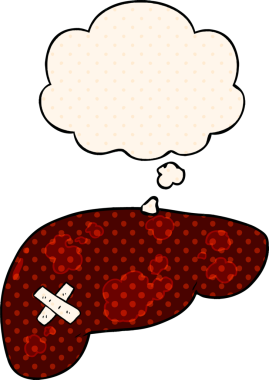 Çizgi roman tarzında bir insan tarafından çizilmiş, sağlıksız karaciğer.