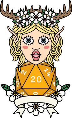 Retro Dövme Tarzı Elf Karakteri Bir insan tarafından çizilmiş doğal 20 zar ile