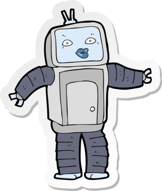 Bir insan tarafından çizilmiş komik çizgi film robotunun çıkartması.