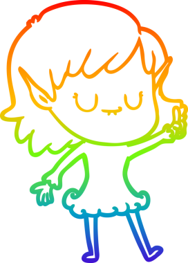 Gökkuşağı gradyan çizgisi mutlu çizgi film kızı bir insan tarafından çizilmiş.